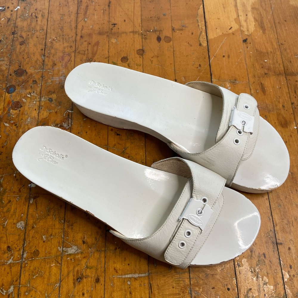 White Dr Scholls for JCrew wooden clogs